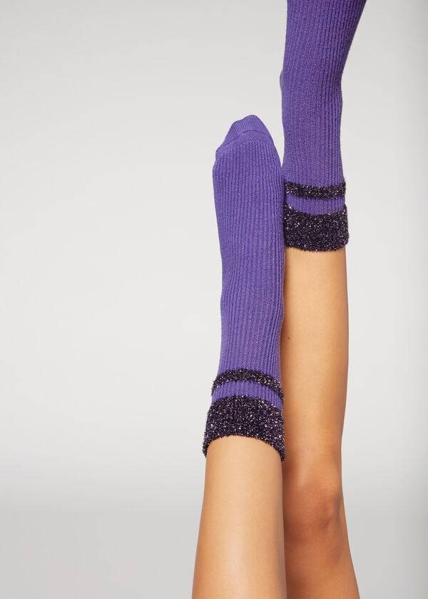 Calcetines Calzedonia Cashmere Corta with Glitter Trim Mujer Moradas | CO1834JJ