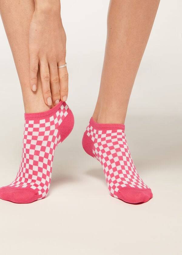 Calcetines Calzedonia Checkered No-Show Mujer Rosas | CO1919BC