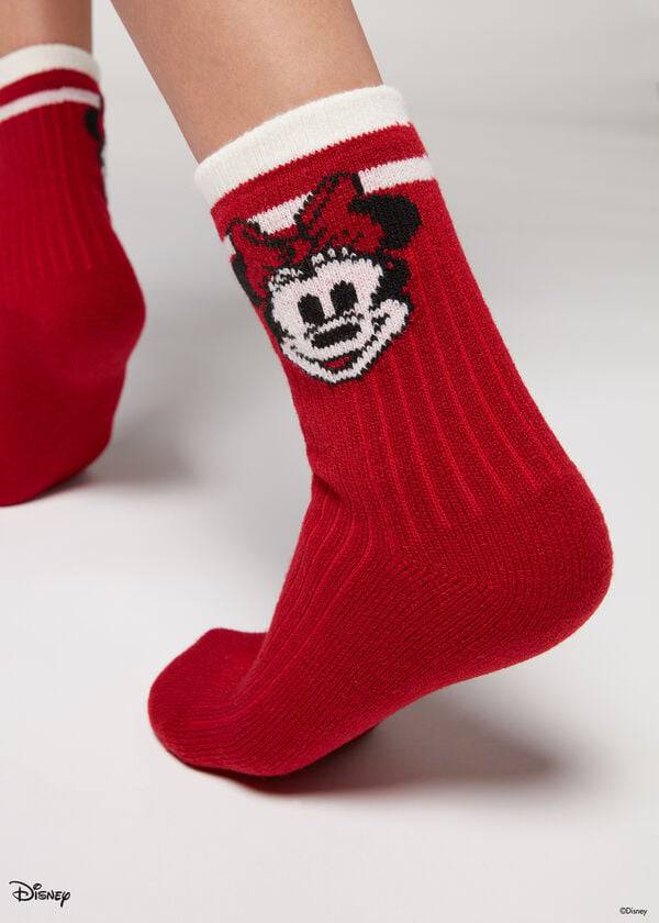 Calcetines Calzedonia Christmas Minnie Disney Soft Corta Mujer Rojas | CO1825IS