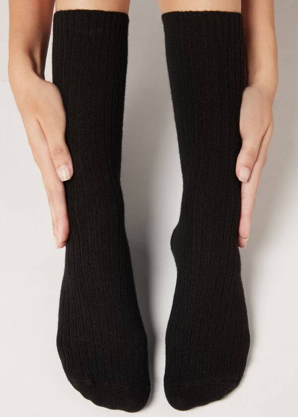 Calcetines Calzedonia Corta Acanalado with Lana and Cashmere Mujer Negras | CO1674DN