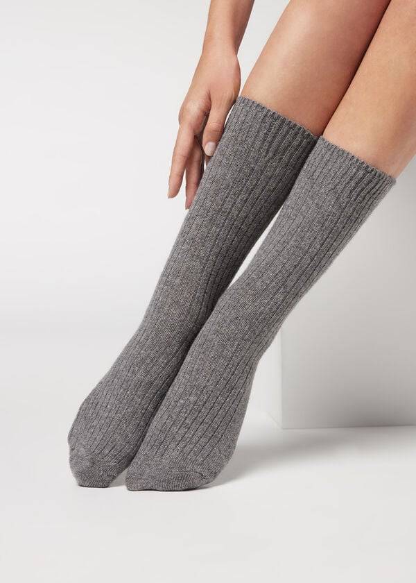 Calcetines Calzedonia Corta Acanalado with Lana and Cashmere Mujer Gris | CO1675FM