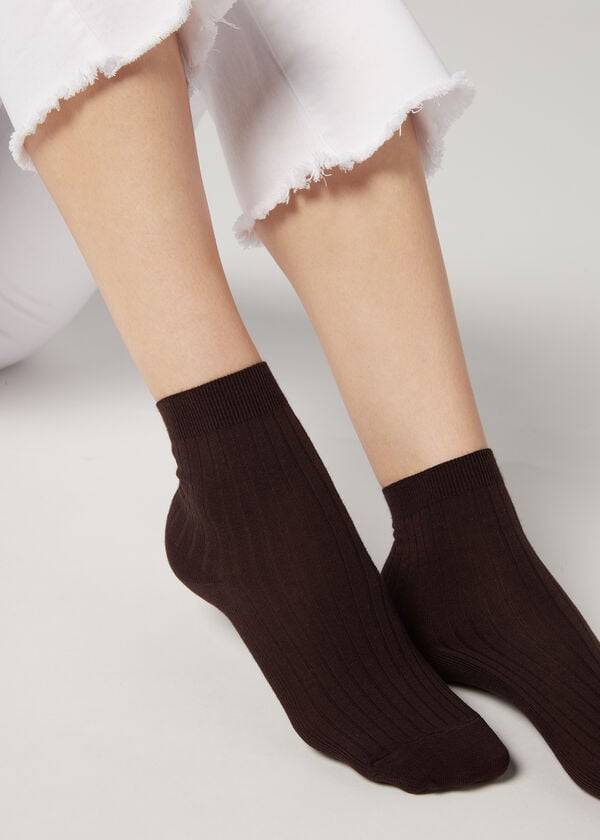 Calcetines Calzedonia Corta Acanalado with Algodon and Cashmere Mujer Marrones | CO1678JJ