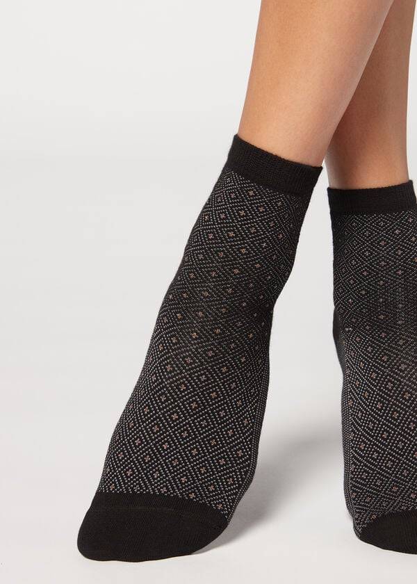 Calcetines Calzedonia Corta Patterned Mujer Negras | CO1682XF