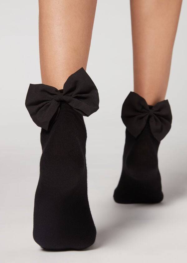 Calcetines Calzedonia Corta with Bow Mujer Negras | CO1670OR