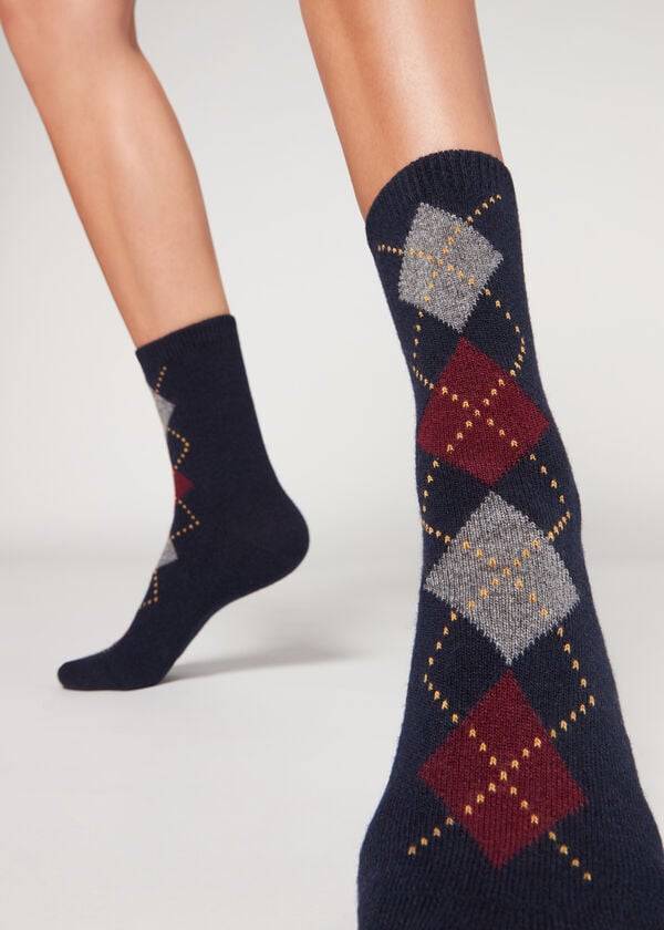 Calcetines Calzedonia Diamond-Pattern Cashmere Corta Mujer Azules Rojas | CO1779FM