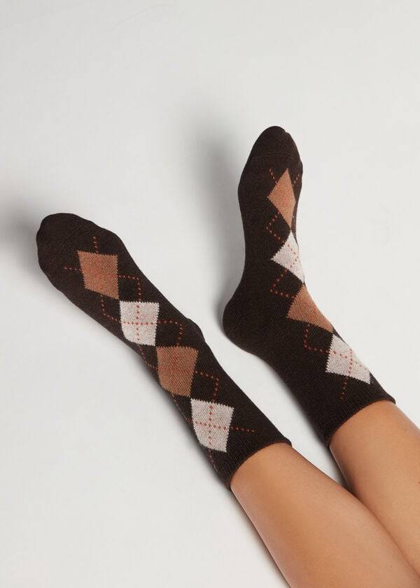 Calcetines Calzedonia Diamond-Pattern Cashmere Corta Mujer Cafe | CO1783KI