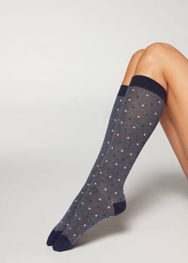 Calcetines Calzedonia Dot-Pattern Long Mujer Azules | CO1950EX