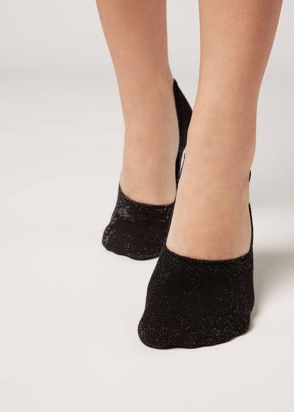 Calcetines Calzedonia Glitter Algodon Invisible Mujer Negras | CO1983PQ