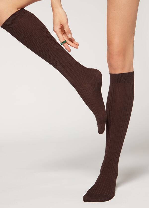 Calcetines Calzedonia Long Acanalado Cashmere Mujer Marrones | CO1946NB