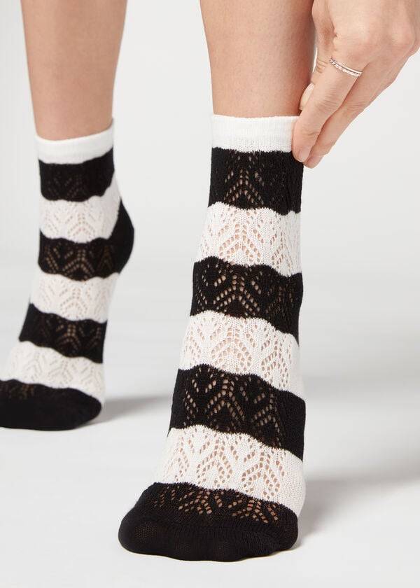 Calcetines Calzedonia Openwork and A Rayas Corta Mujer Negras | CO1727FM