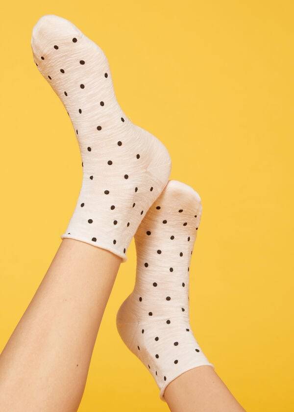 Calcetines Calzedonia Polka Dot Motif Corta with Linen Mujer Blancas | CO1723PQ