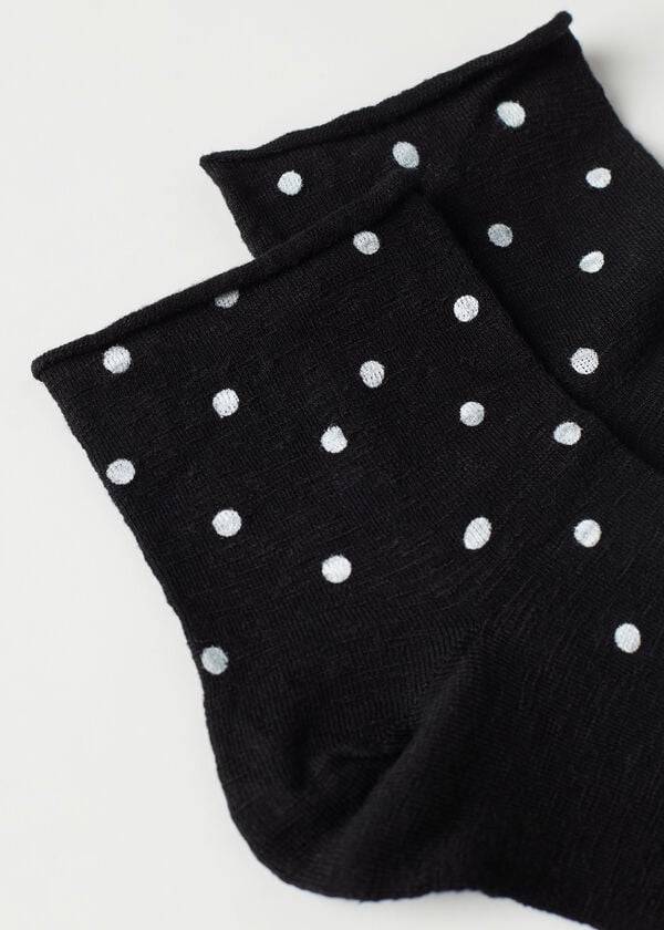 Calcetines Calzedonia Polka Dot Motif Corta with Linen Mujer Negras | CO1724AP