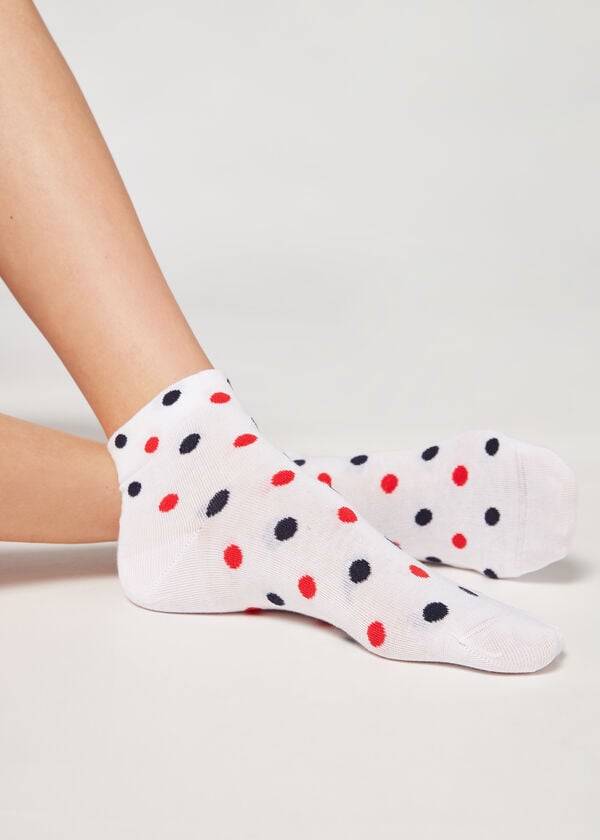 Calcetines Calzedonia Polka Dot Pattern Corta Mujer Blancas | CO1720UT