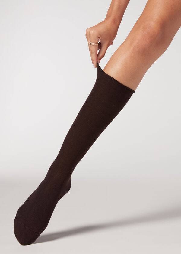 Calcetines Calzedonia Smooth Algodon Mid-Calf Long Mujer Cafe | CO1931PQ