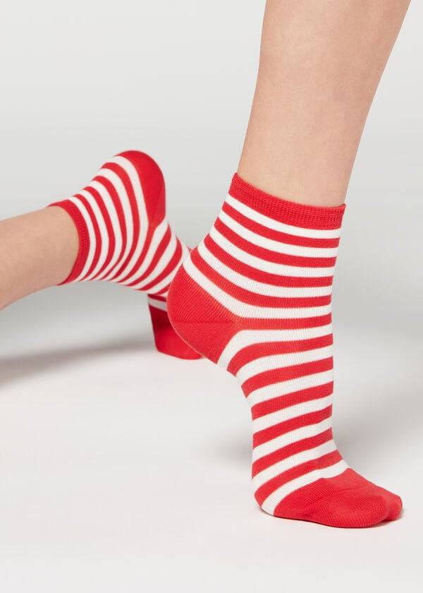 Calcetines Calzedonia Stripe Patterned Corta Mujer Rojas | CO1644OR