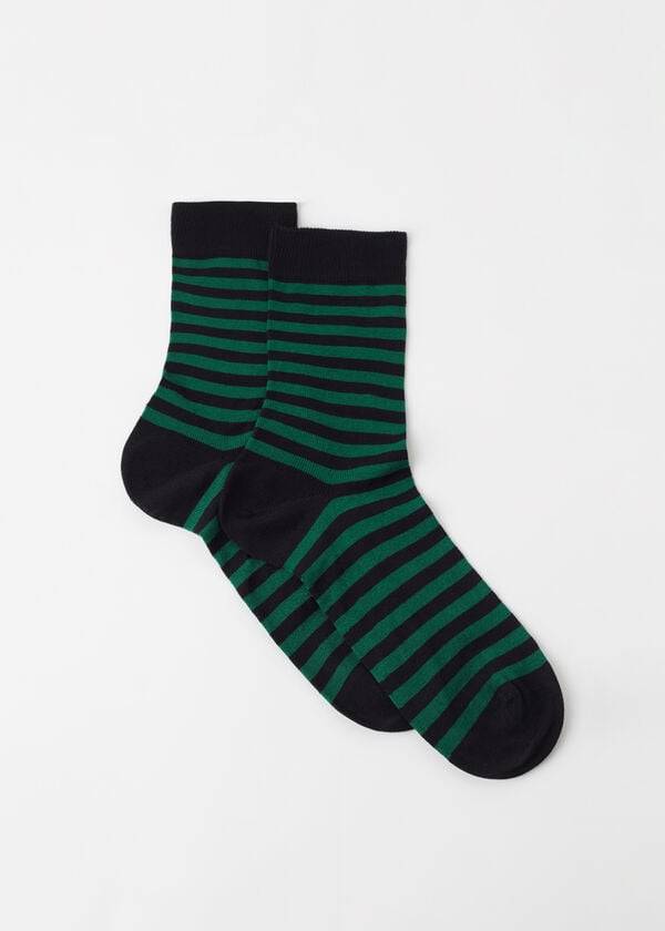 Calcetines Calzedonia Two-Tone A Rayas Crew Hombre Verde | CO1314JJ