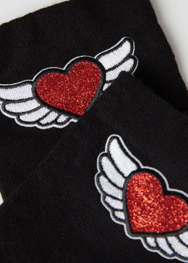 Calcetines Calzedonia Winged Heart Appliqué Corta Mujer Negras | CO1634NB