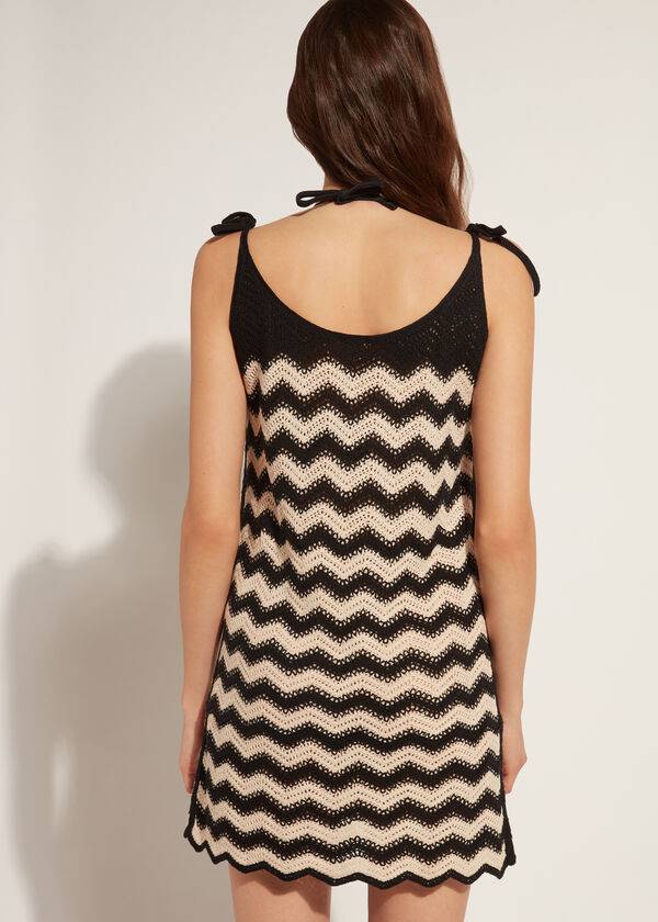 Cubrirlos Calzedonia Crochet Vestido with Chevron Motif Mujer Negras Beige | CO2118GL