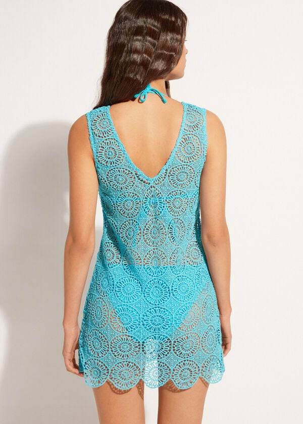 Cubrirlos Calzedonia Geometric Crochet Vestido Mujer Turquesa | CO2107RW