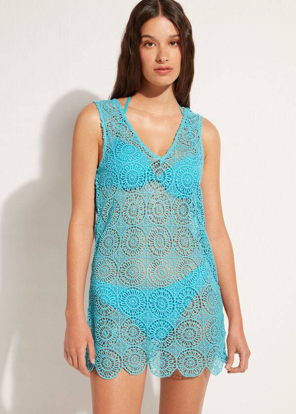 Cubrirlos Calzedonia Geometric Crochet Vestido Mujer Turquesa | CO2107RW