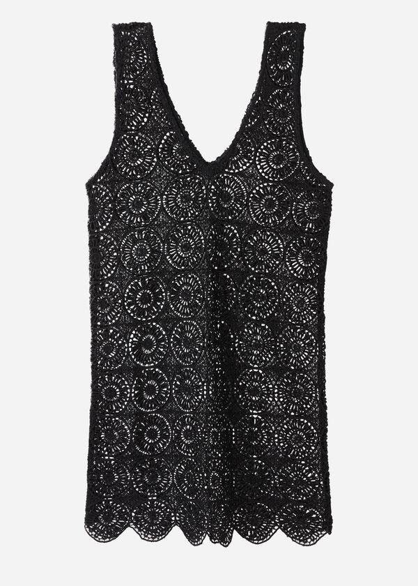 Cubrirlos Calzedonia Geometric Crochet Vestido Mujer Negras | CO2109YU