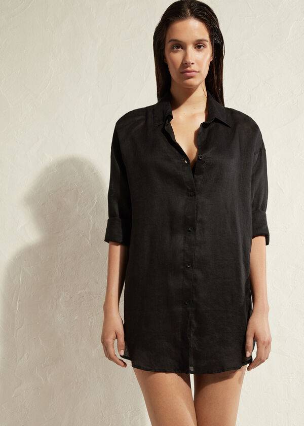 Cubrirlos Calzedonia Linen Shirt Mujer Negras | CO2099CE