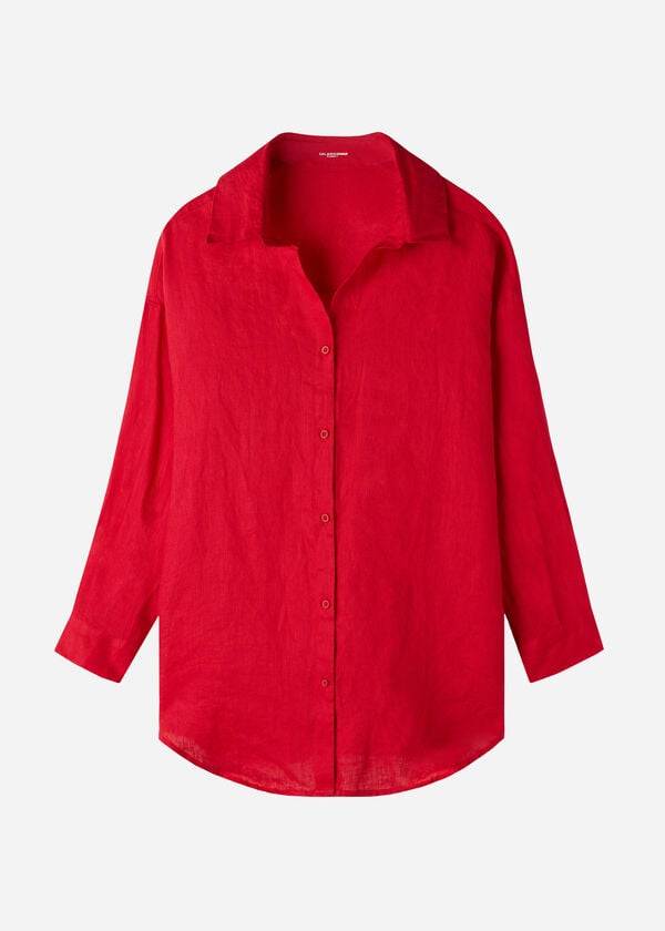 Cubrirlos Calzedonia Linen Shirt Mujer Rojas | CO2096LH