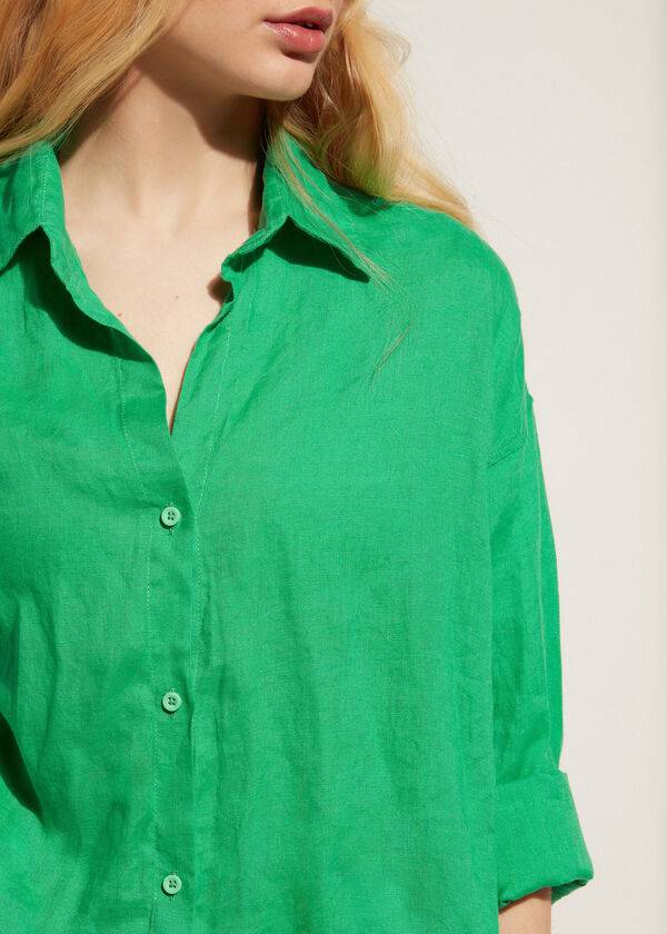 Cubrirlos Calzedonia Linen Shirt Mujer Verde | CO2103MA