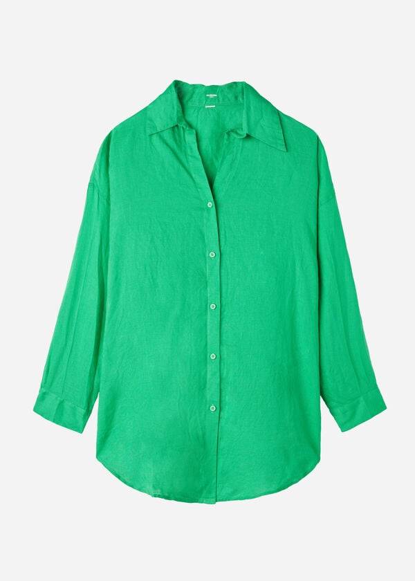 Cubrirlos Calzedonia Linen Shirt Mujer Verde | CO2103MA