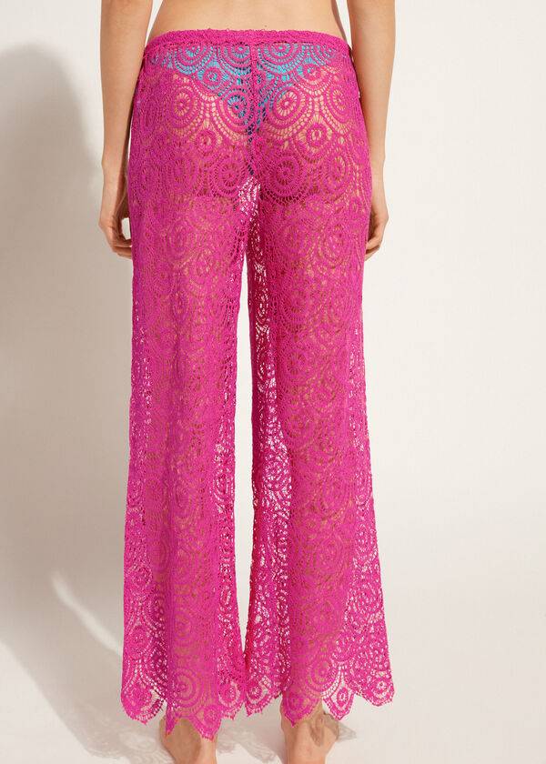 Cubrirlos Calzedonia Long Crochet Pants Mujer Rosas | CO2057YU