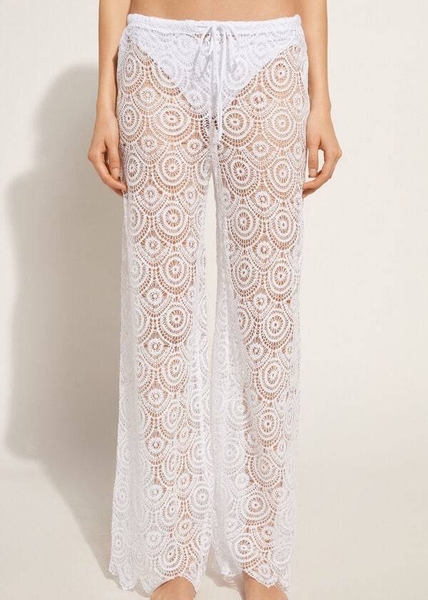 Cubrirlos Calzedonia Long Crochet Pants Mujer Blancas | CO2059IS