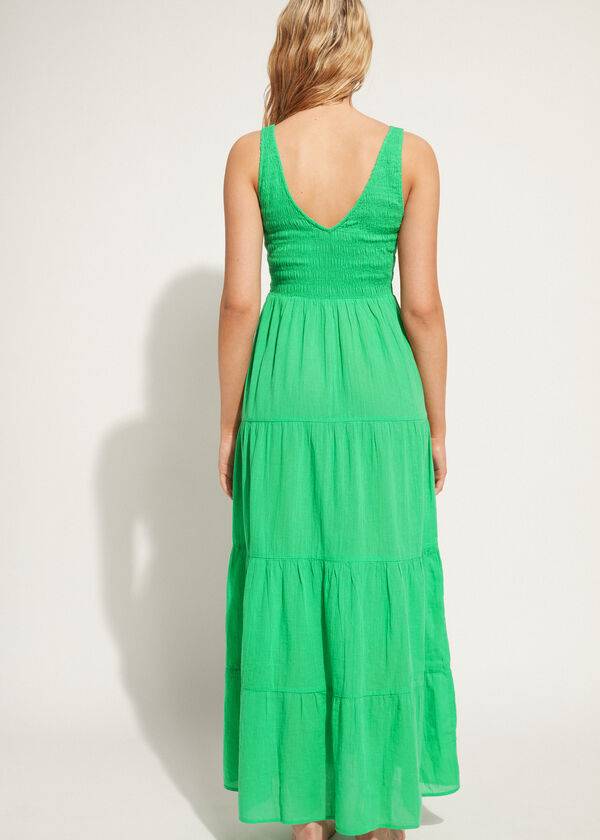 Cubrirlos Calzedonia Long Vestido with Ruffled Skirt Mujer Verde | CO2090DN