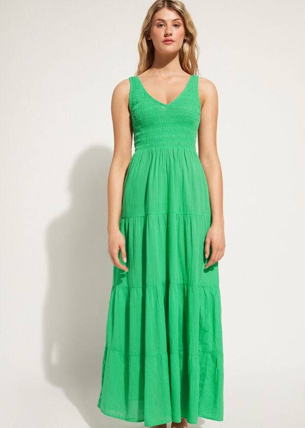 Cubrirlos Calzedonia Long Vestido with Ruffled Skirt Mujer Verde | CO2090DN