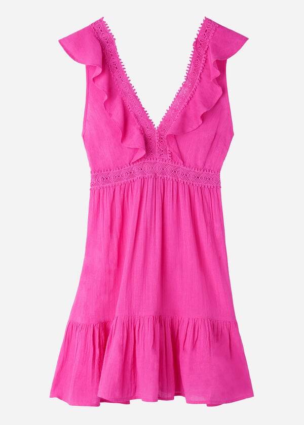 Cubrirlos Calzedonia Mini Vestido with Ruffle and Passementerie Mujer Rosas | CO2083YU