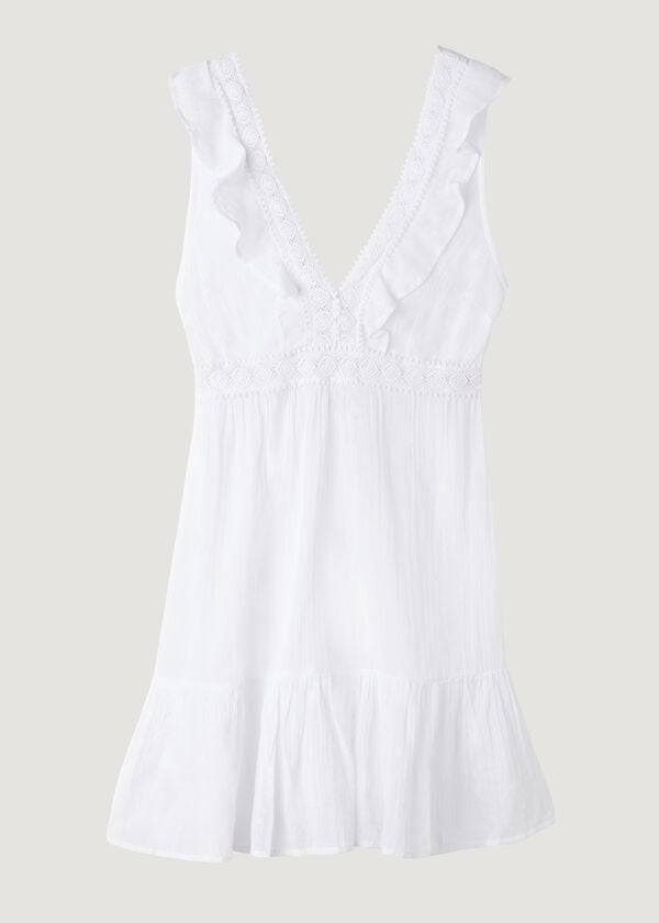 Cubrirlos Calzedonia Mini Vestido with Ruffle and Passementerie Mujer Blancas | CO2084UT