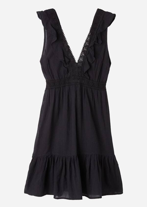 Cubrirlos Calzedonia Mini Vestido with Ruffle and Passementerie Mujer Negras | CO2085IS