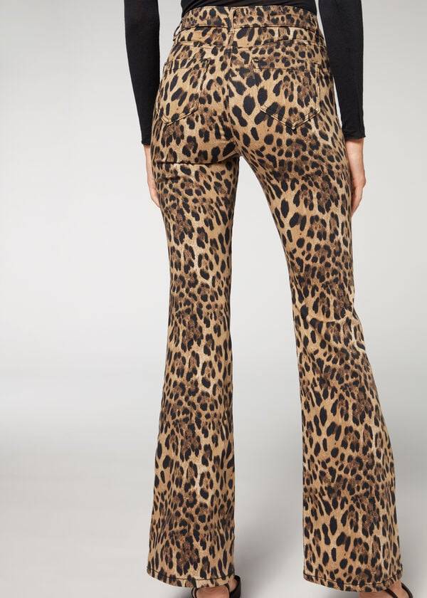 Jeans Calzedonia Animal Print Flared Mujer Marrones | CO1630XF