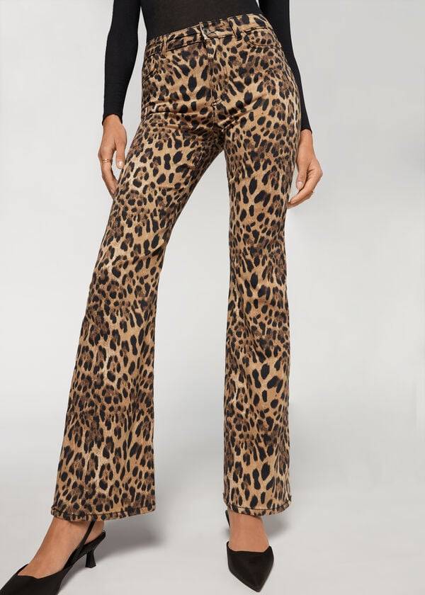 Jeans Calzedonia Animal Print Flared Mujer Marrones | CO1630XF