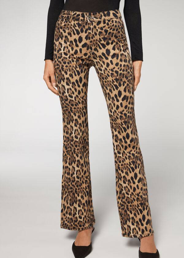 Jeans Calzedonia Animal Print Flared Mujer Marrones | CO1630XF