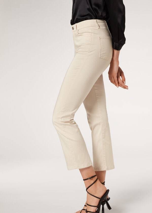 Jeans Calzedonia Eco Light Flared Cropped Denim Mujer Marrones Beige | CO1619PQ