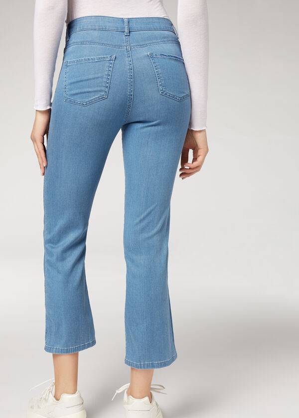 Jeans Calzedonia Eco Light Flared Cropped Denim Mujer Azules | CO1621SO