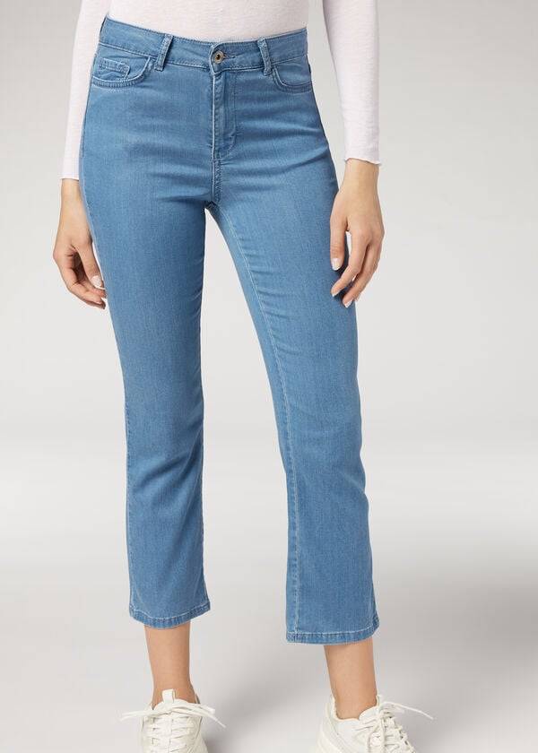 Jeans Calzedonia Eco Light Flared Cropped Denim Mujer Azules | CO1621SO