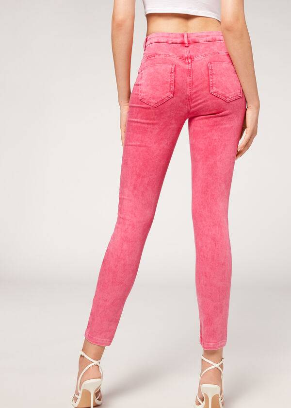 Jeans Calzedonia Faded Flaco Push-Up Mujer Rosas | CO1602LH