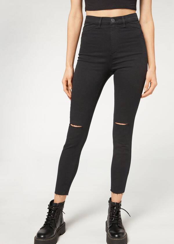 Jeans Calzedonia High-Cintura Flaco Mujer Negras | CO1590UT