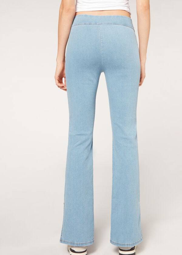 Jeans Calzedonia High-Cintura Flared in Denim with Slits Mujer Azules | CO1592OR