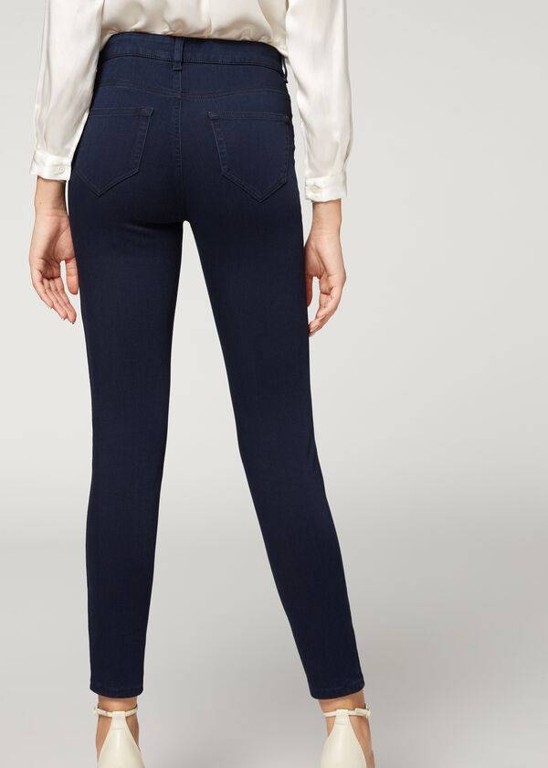 Jeans Calzedonia Soft Touch Thermal Flaco Mujer Azul Marino | CO1580VD