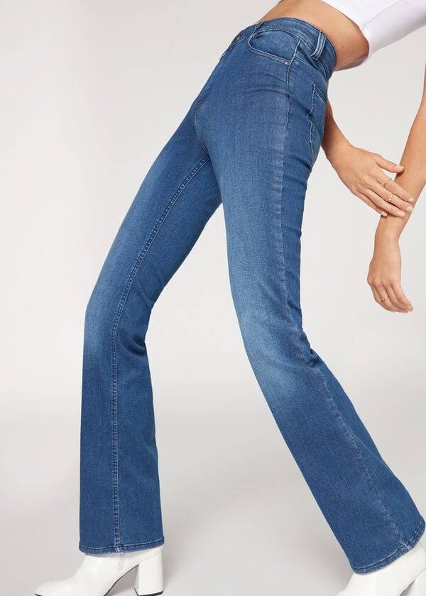 Jeans Calzedonia Super Flex Denim High Cintura Bootcut Mujer Azules | CO1577ZG