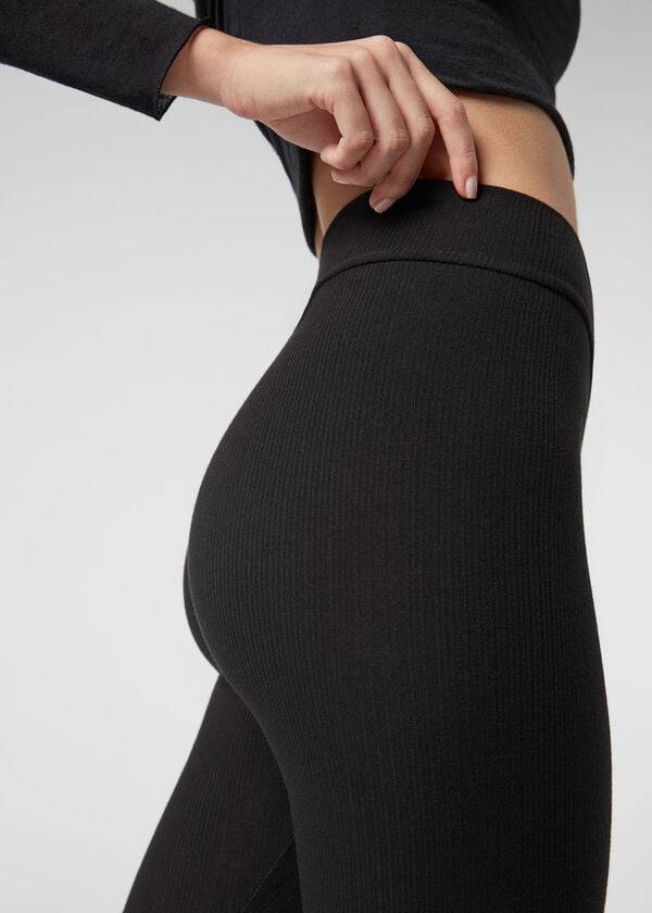 Leggins Calzedonia Acanalado with Cashmere Mujer Negras | CO1516AP