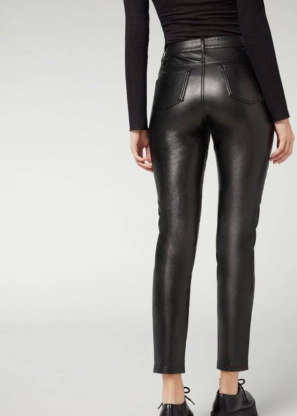 Leggins Calzedonia Coated Thermal Flaco Ciclismo Mujer Negras | CO1559WY