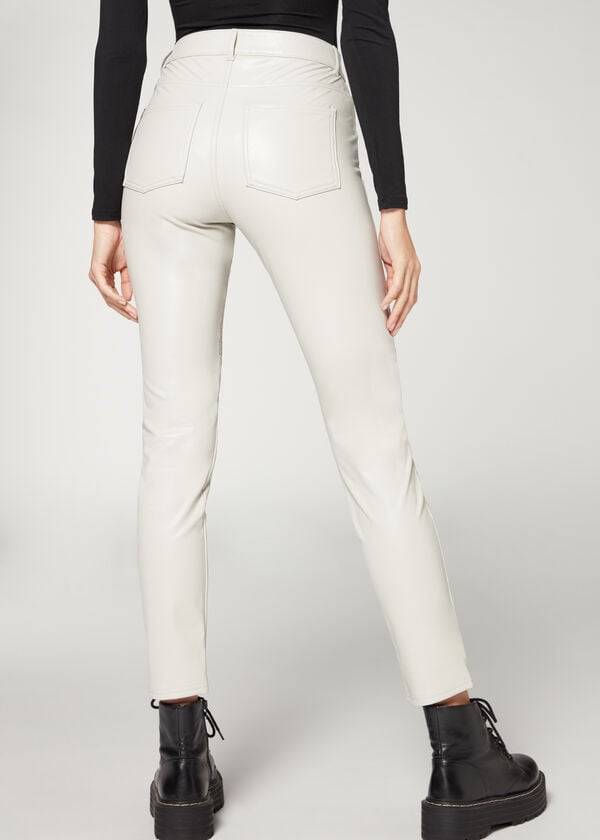 Leggins Calzedonia Coated Thermal Flaco Ciclismo Mujer Blancas | CO1560EX